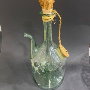 Vintage Italian Green Handblown Wine Decanter with Ice Chamber